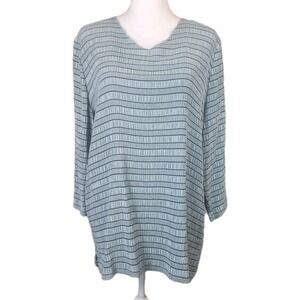 Easywear by Chicos Top Womens 3 XL Blue Stripe Crinkle Lightweight Casual Office